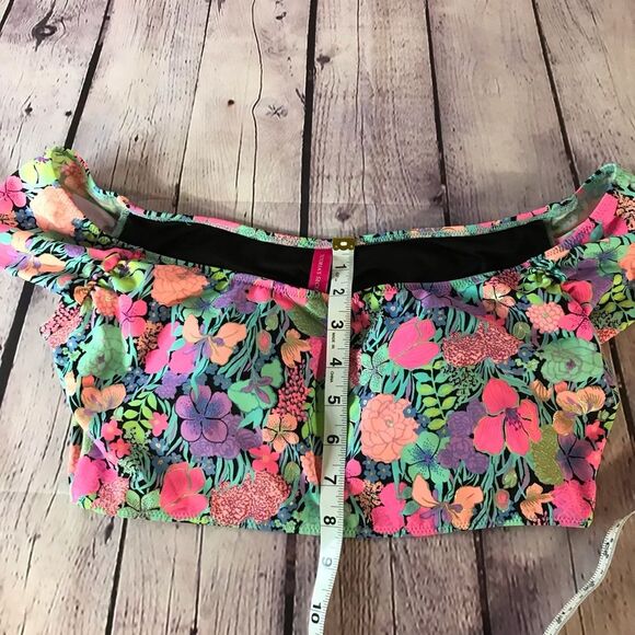 Victoria's Secret Swim Top Bikini Swimsuit Scrunched Paisley Neon Coral Gold S - Picture 6 of 9